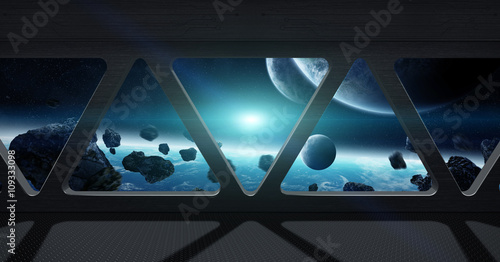 Fototapeta Naklejka Na Ścianę i Meble -  View of outer space from inside a space station