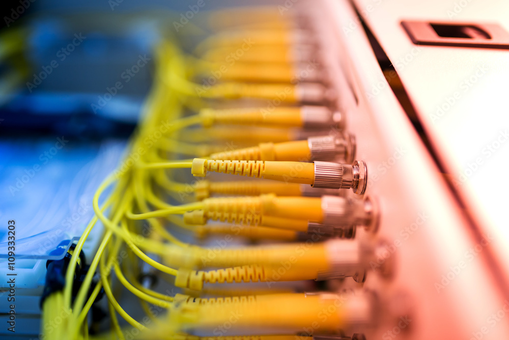 Obraz premium fiber optic with servers in a technology data center