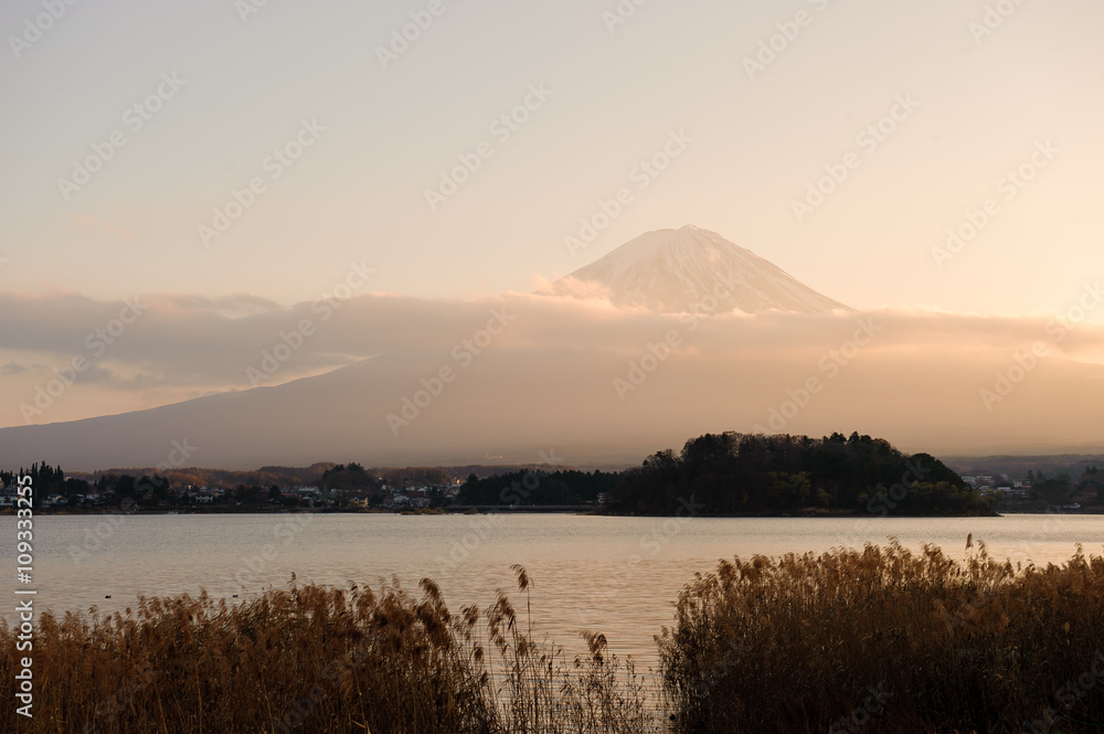 Mt.Fuji with kawaguchiko lake in the evening times.