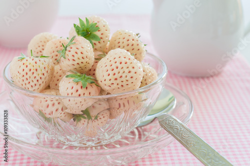Pineberry or Hula Berry a hybrid strawberry with a pineapple flavor white flesh and red seeds