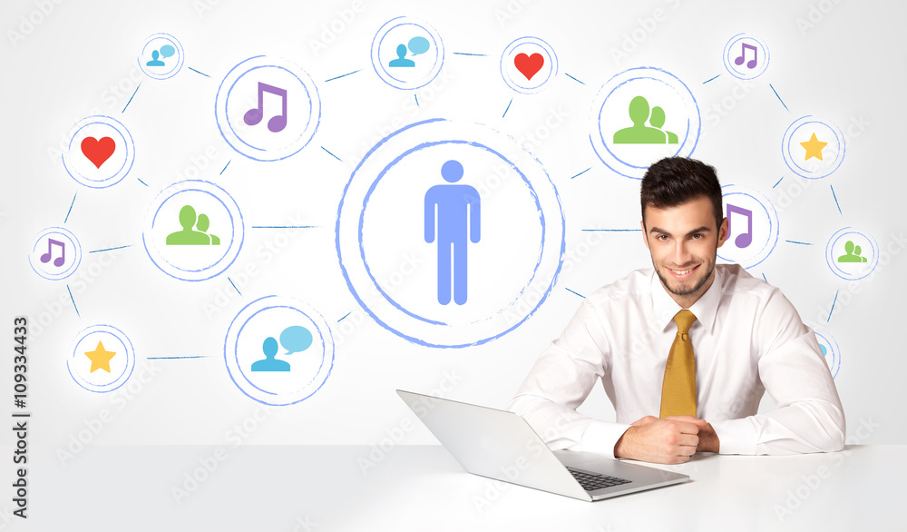 Business man with social media connection background Business man with social media connection background