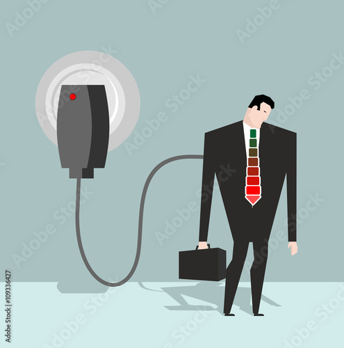 Charging for manager. Businessman charged from battery charger.