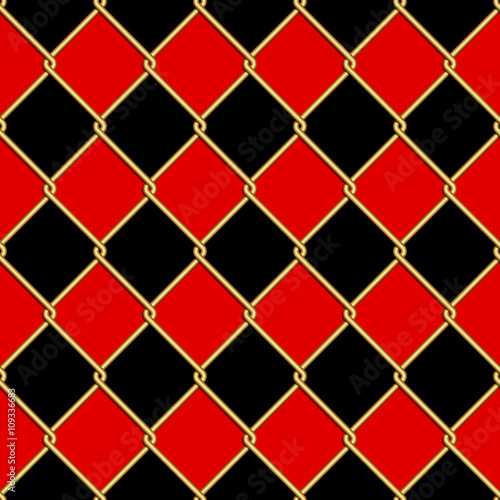 Gold wire grid seamless pattern on red and black background