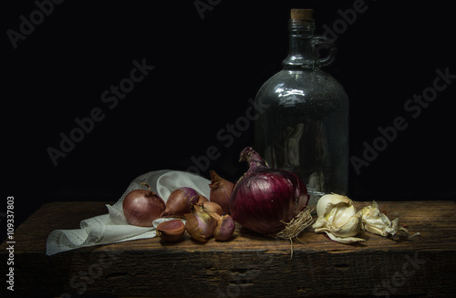 Still life with a glass bottle