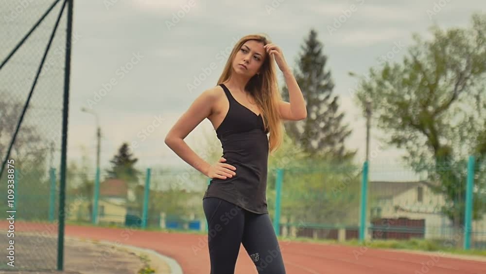 girl on the treadmill stadium sports activities slow motion girl on the treadmill stadium sports activities slow motion
