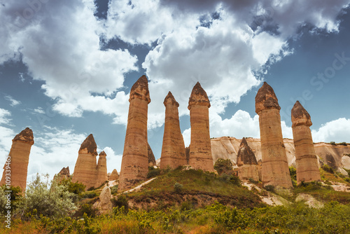 Rock formations in Love Valley of Cappadocia