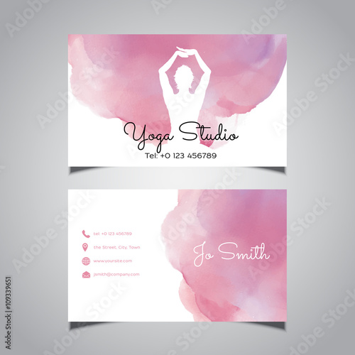 Business card design with a silhouette of a female in a yoga pose