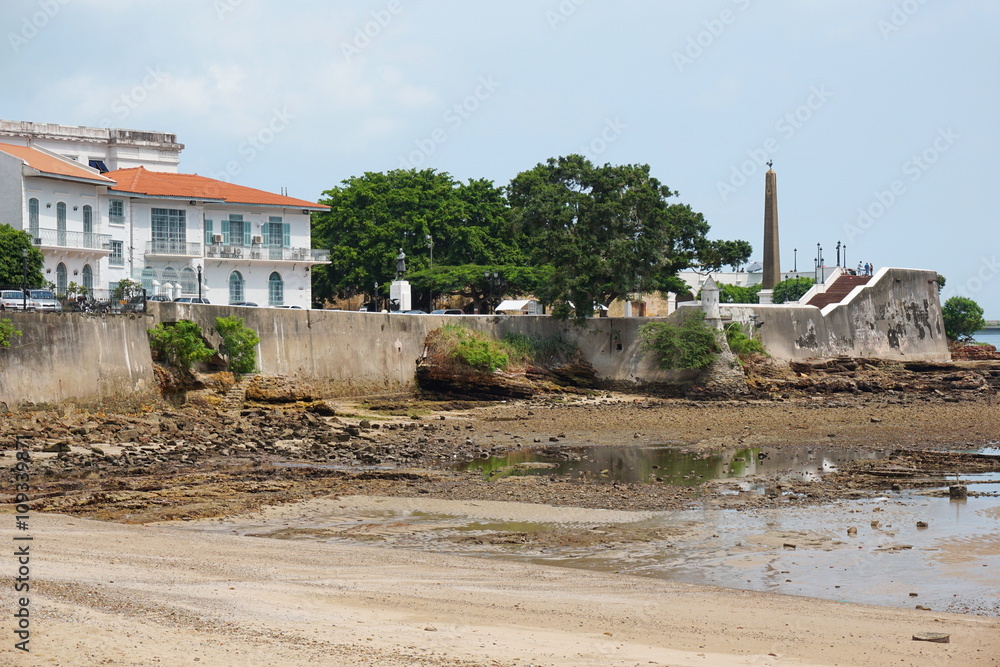 Sea shore near the Plaza de Francia in the Casco Viejo, the historic district of Panama City, Panama, Central America Sea shore near the Plaza de Francia in the Casco Viejo, the historic district of Panama City, Panama, Central America