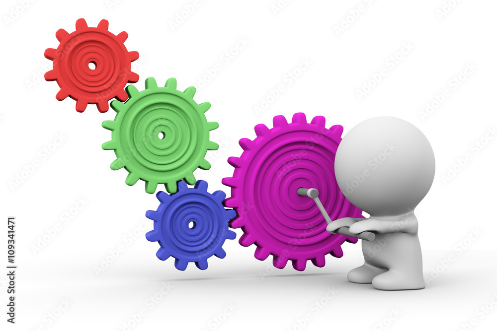 human person with colorful gear mechanism (3d illustration on a white background) human person with colorful gear mechanism (3d illustration on a white background)