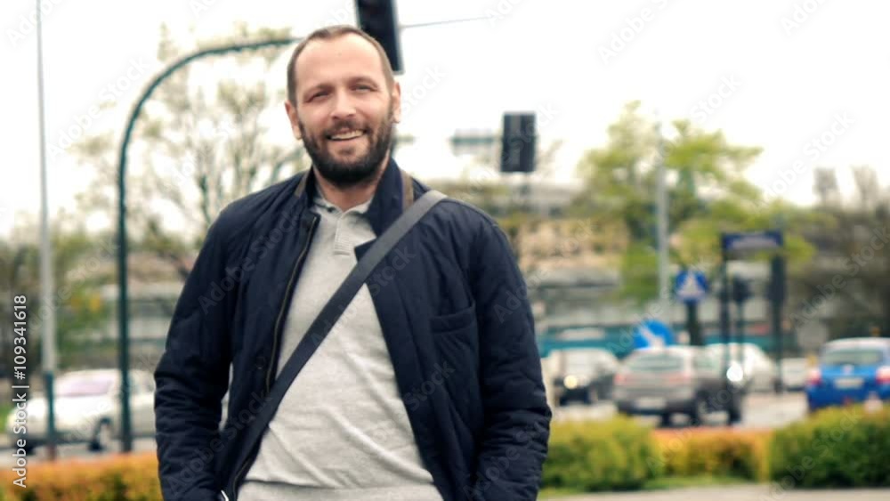 custom made wallpaper toronto digitalPortrait of young, happy man walking in city, super slow motion 240fps
