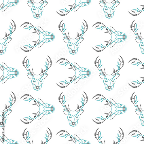 Pattern background with the deer . Seamless patterns with elk . The head of a deer pattern . Pattern design seamless.