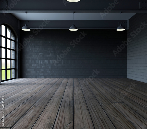 Fototapeta Blank wall in empty room with windows