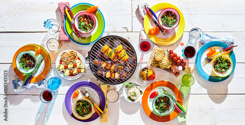 Colorful picnic table with vegan cuisine