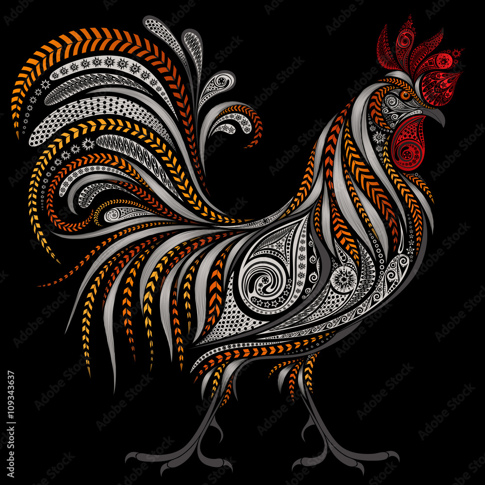 Vintage rooster vector by New year 2017 on black background
