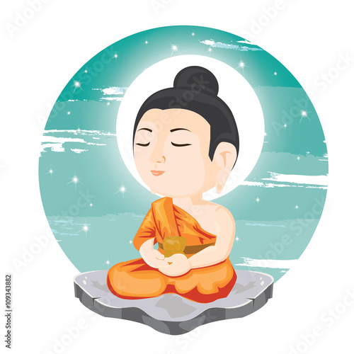 illustration. Buddha sitting on rock.