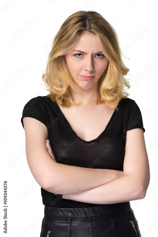 Cute young blond girl, mock sadness - humorous concept, isolated Cute young blond girl, mock sadness - humorous concept, isolated