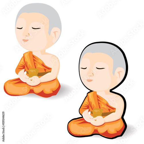 illustration Cartoon buddhist monk meditating on a white background.