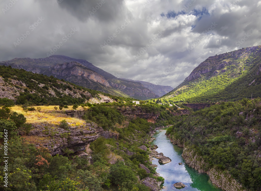 Canyon of river Tara in Montenegro/ Scenic panoramic view of the canyon of the river Tara in Montenegro