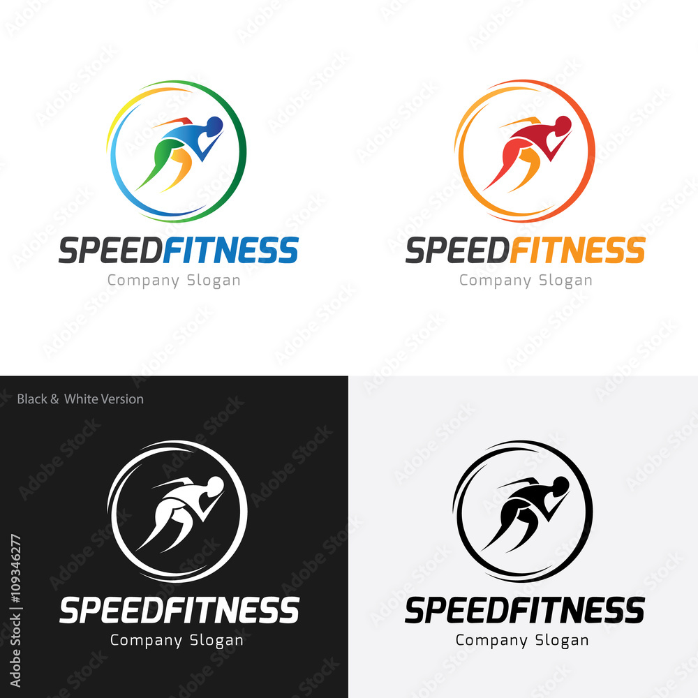 Obraz premium Logo fitness. Logo siłowni. Logo fitness prędkości, logo run. Szablon logo wektor