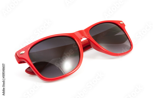 red sunglasses on white background