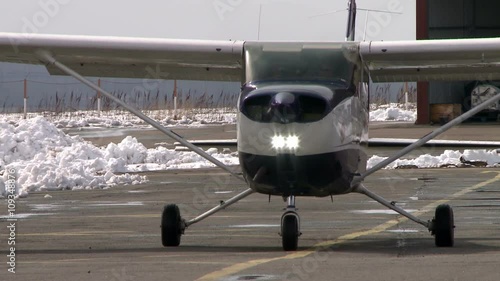 Airplane moving on a runway. photo