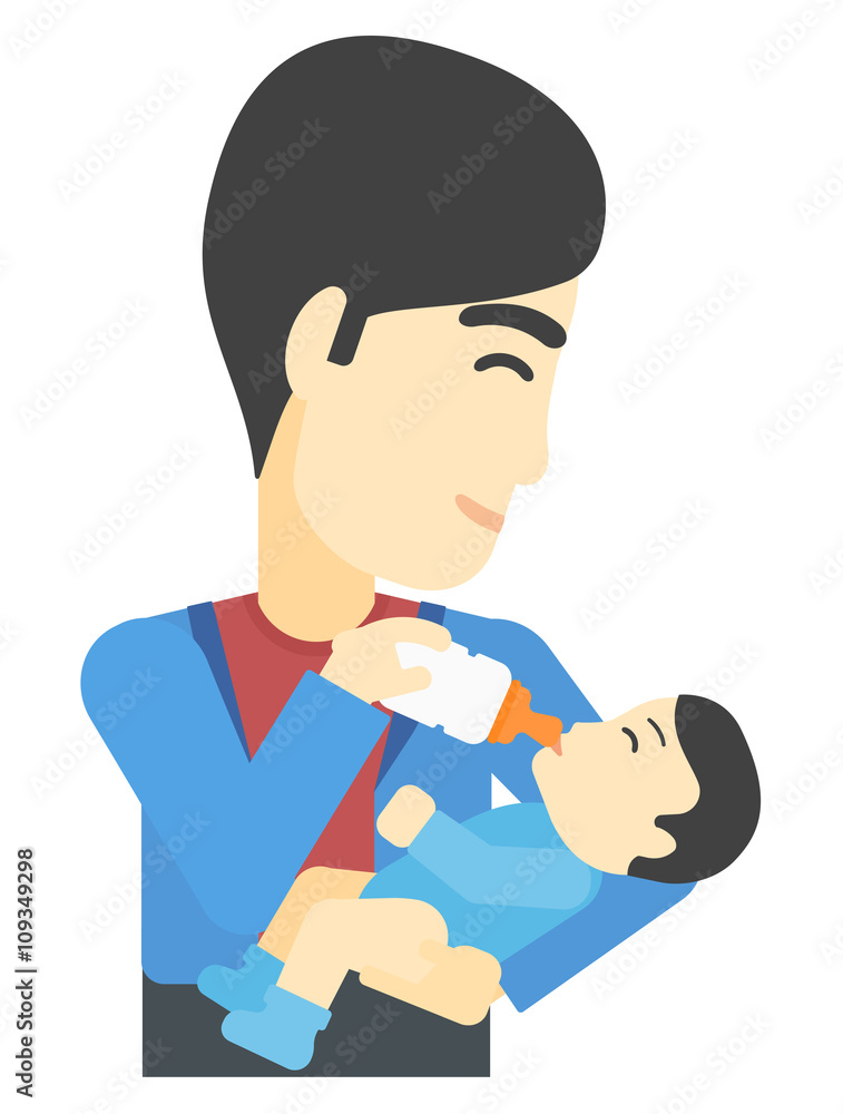 Man feeding baby. Man feeding baby.