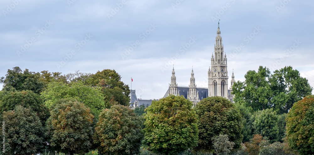 Distant view of the Gothic Town Hall in Vienna