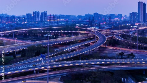  The special effect of busy traffic view at the Sihui flyover of Beijing, China.
 photo