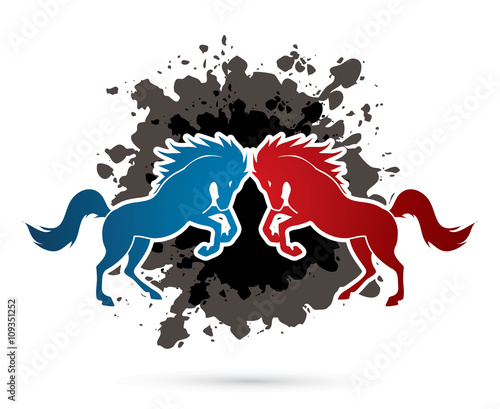 Twin horses designed on grunge ink background graphic vector.