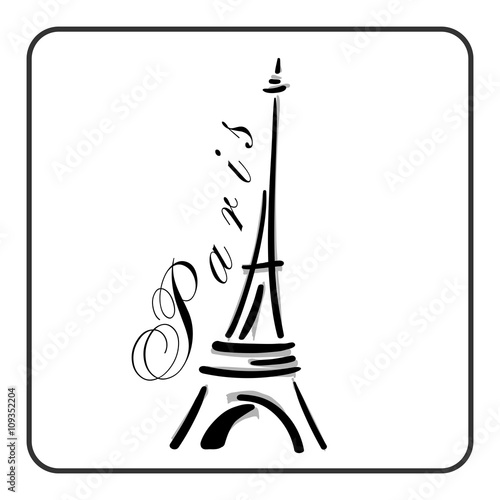 Eiffel Tower in a simple sketch style. Big famous symbol of Paris, France, romantic, love. Doodle french art. Landmark architecture hand draw. Isolated contour on white background. Vector illustration