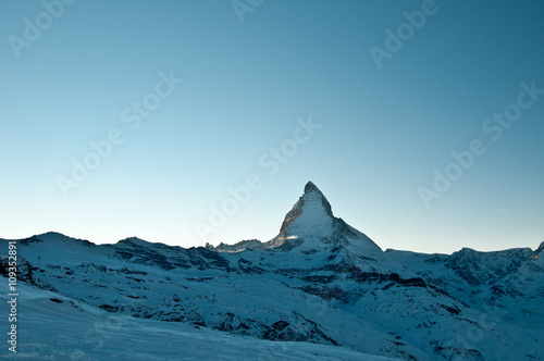 Winter sunset view on snowy Matterhorn, Zermatt, Switzerland