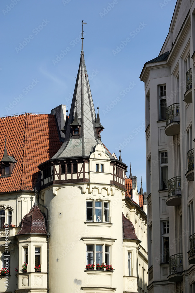 Unusual gothic stlye apartment block in Prague