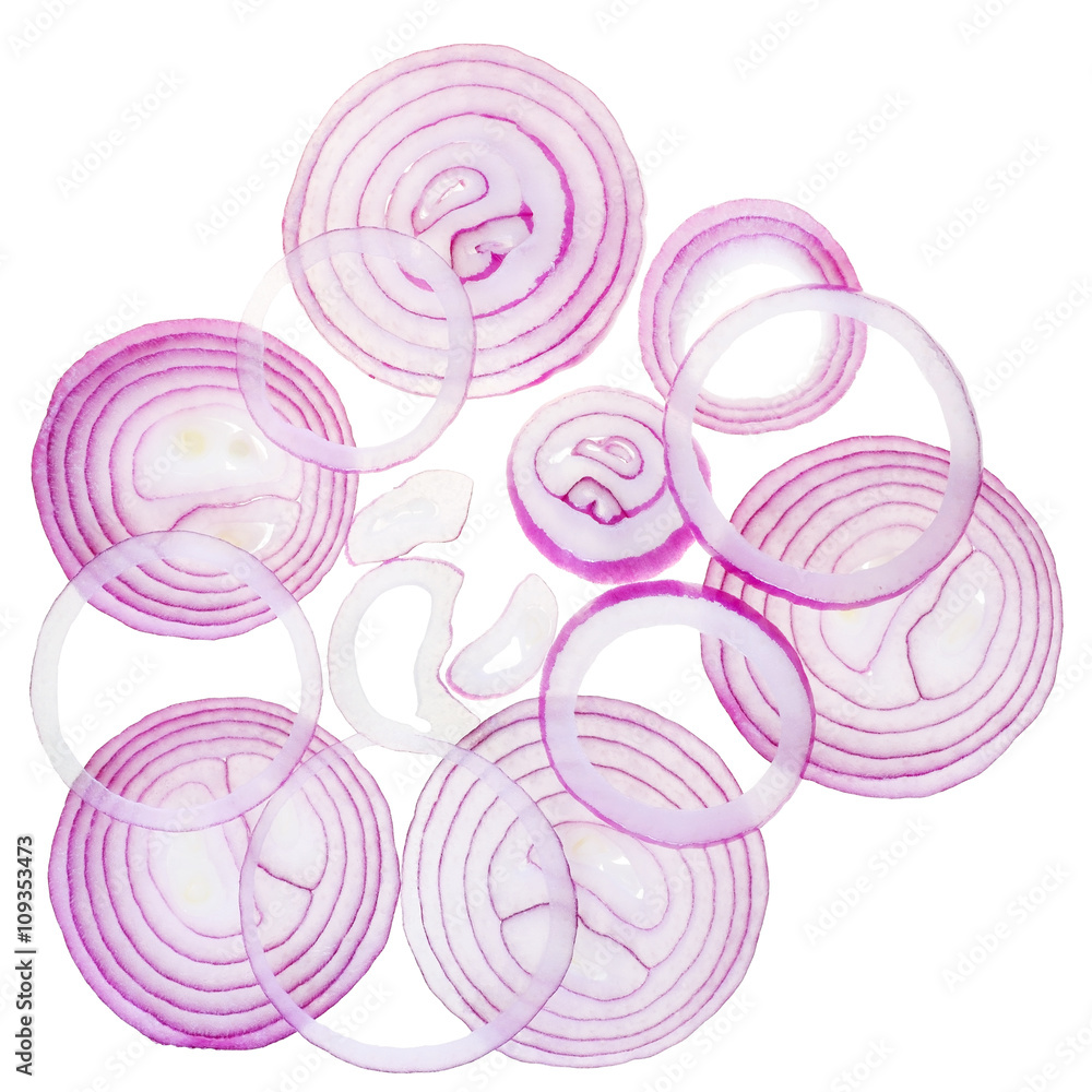 Onion cut close up top view Onion cut close up top view