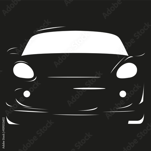 Car. Vector illustration. Black and white view.