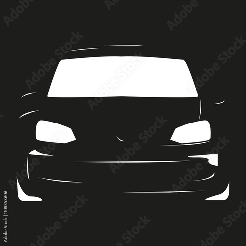 Car. Vector illustration. Black and white view.