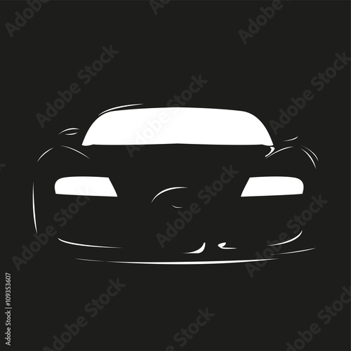 Car. Vector illustration. Black and white view.