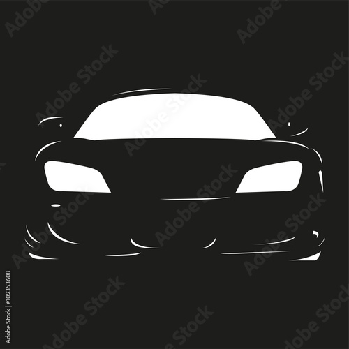 Car. Vector illustration. Black and white view.