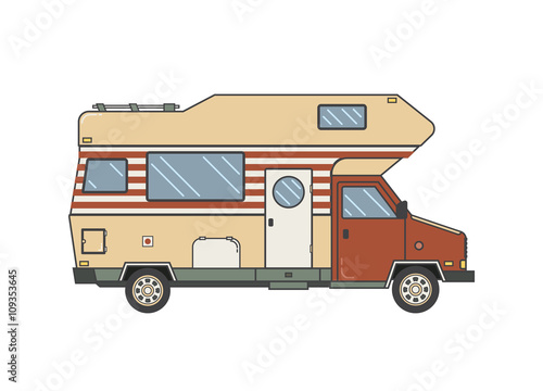 Camping Trailer Family Traveler Truck Outline Icon