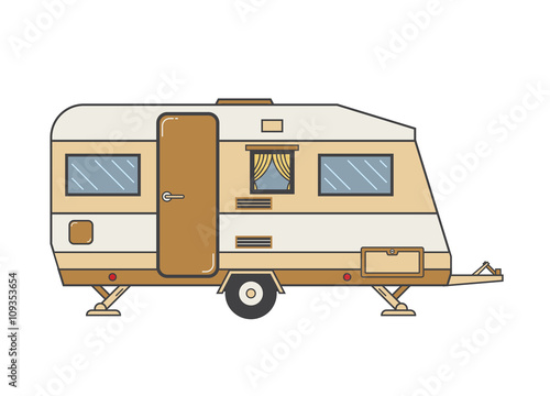 Camping Trailer Family Traveler Truck Outline Icon