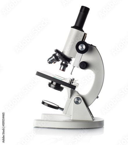 Microscope isolated on white photo