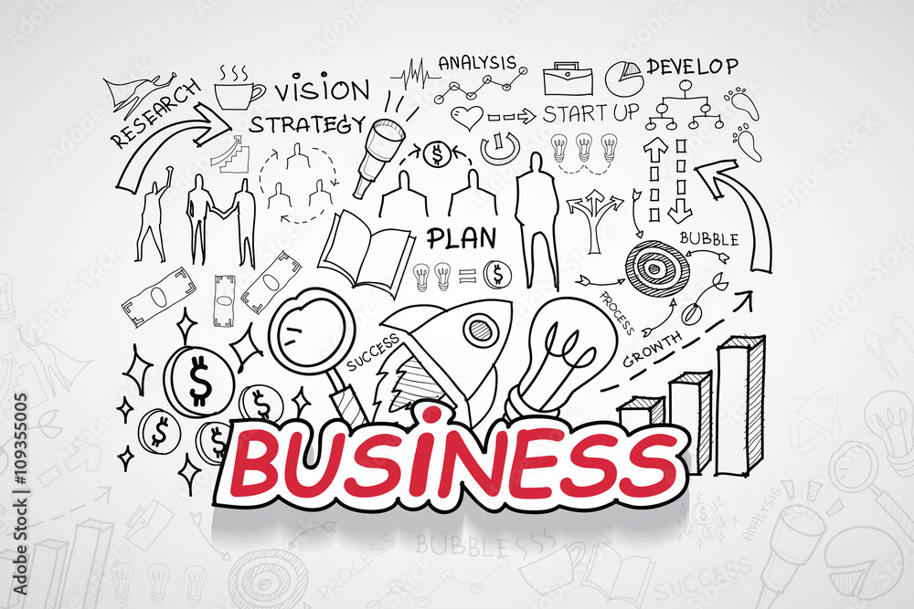 Business text, With creative drawing charts and graphs business