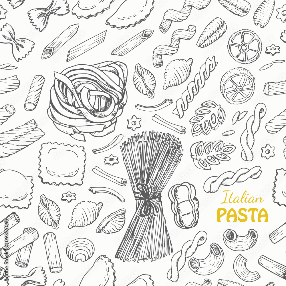 Seamless pattern with Italian pasta Seamless pattern with Italian pasta