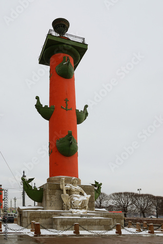 Rostral column (1811) in winter. Saint Petersburg, Russia