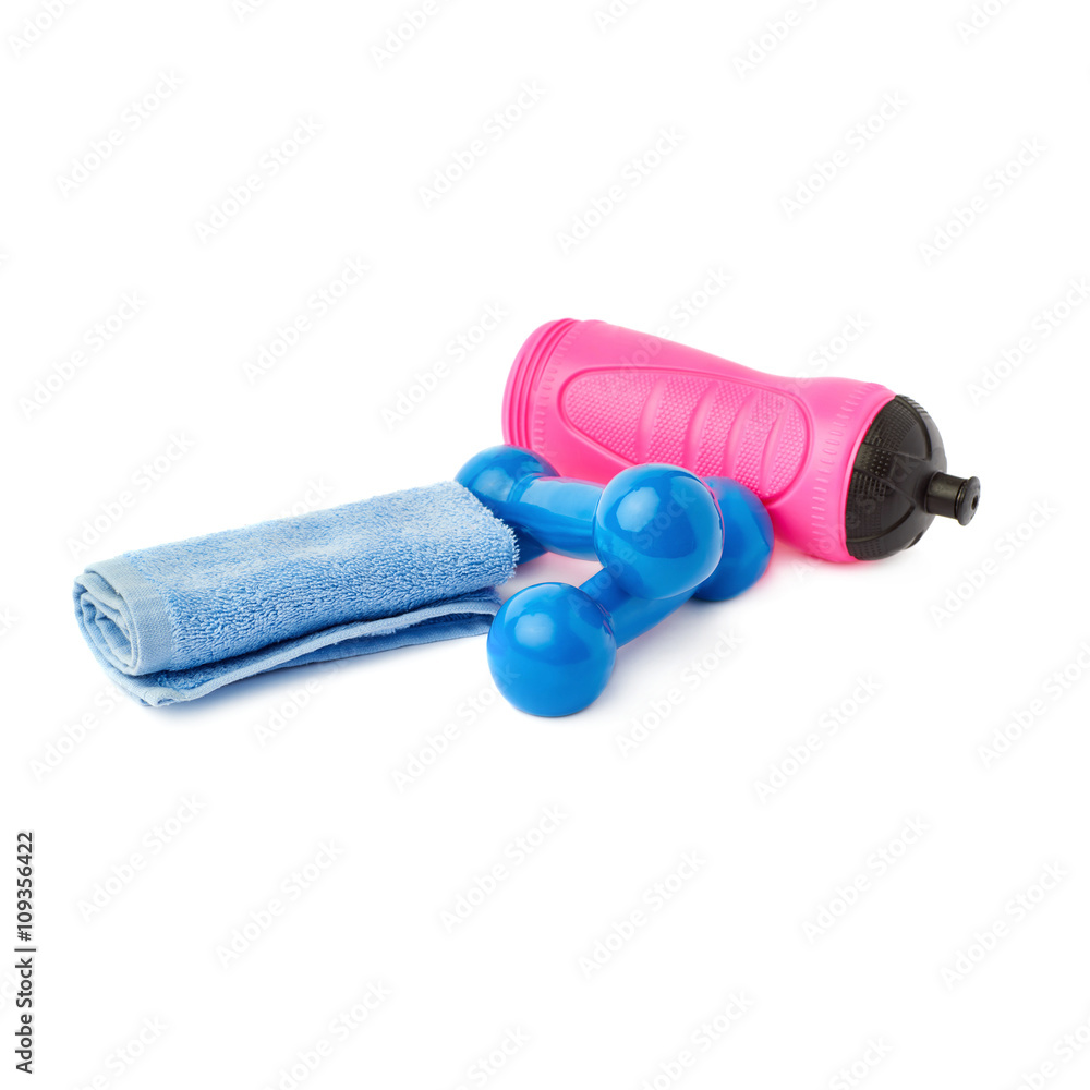 Pair of Plastic coated dumbells isolated over the white background Pair of Plastic coated dumbells isolated over the white background