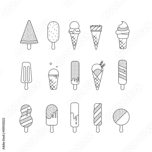 Black and white ice cream icon. Icons in a thin line for the web, banners, flyers, printing.