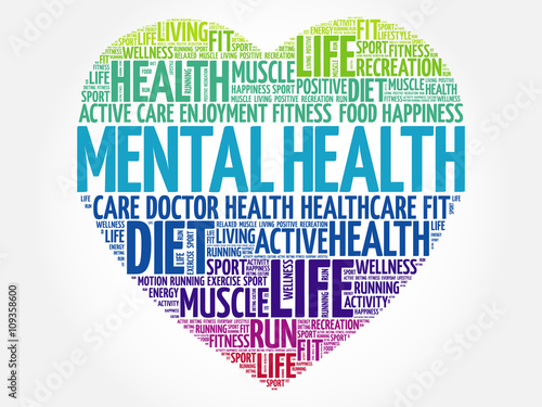 Mental health heart word cloud, fitness, sport, health concept