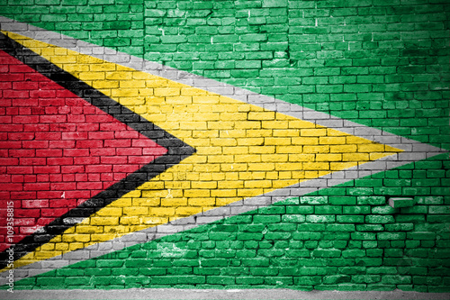 Ziegelsteinmauer mit Flagge Guyana