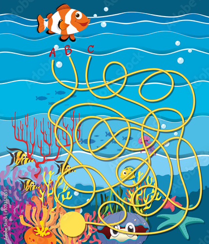 Maze game with fish and coral reef
