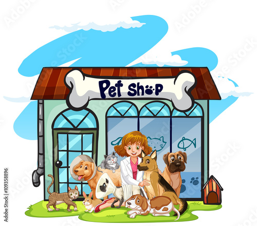Vet and many pets at pet shop