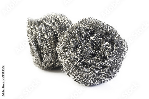 stainless steel scourer on white background